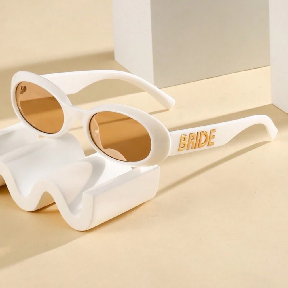 Chic White Bride Sunglasses with Gold Lettering